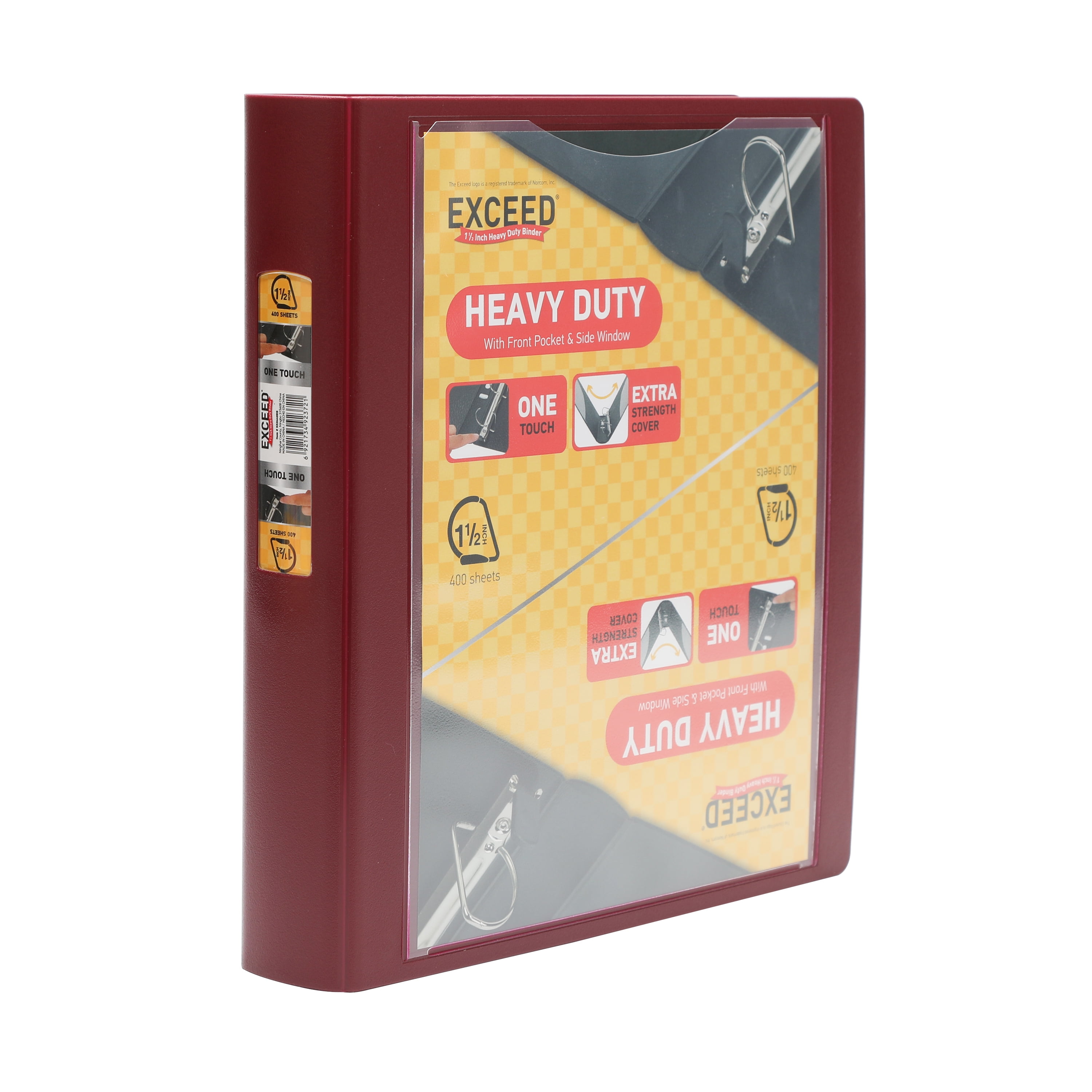 Exceed 1.5 inch Heavy Duty Binder,3 Slant D Ring, Red Burgundy