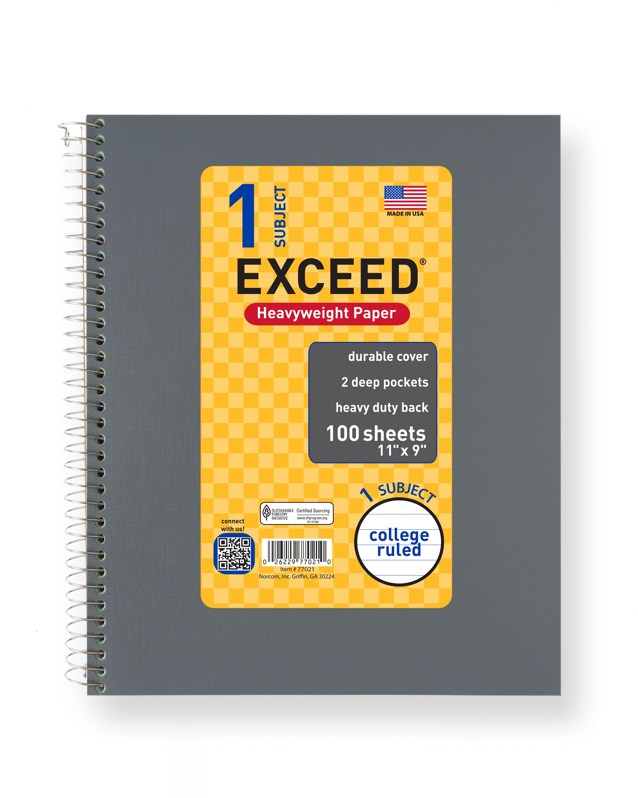 Exceed 1 Subject 100 Count Notebook, Gray Flannel, 11