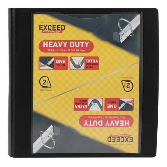 Exceed 2 inch 3-Ring Heavy Duty Binder, Slant Ring, Black