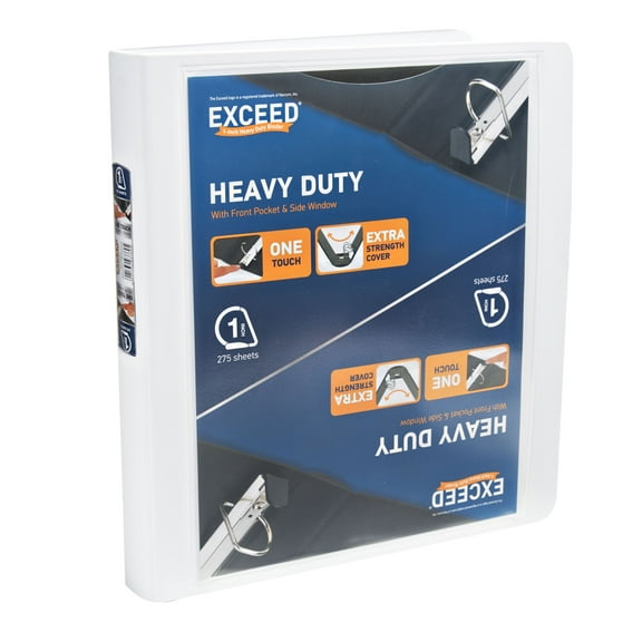 Exceed 3-Ring Heavy Duty Binder, 1 inch Binder Ring Size, White, Slant D-Ring