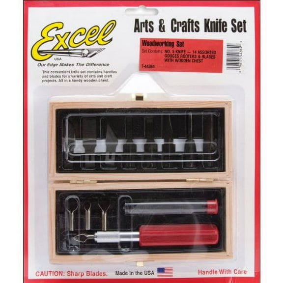Excel Hobby Blade Corp Woodworking Set Wooden Box Carded EXL44384 Knives/Blades