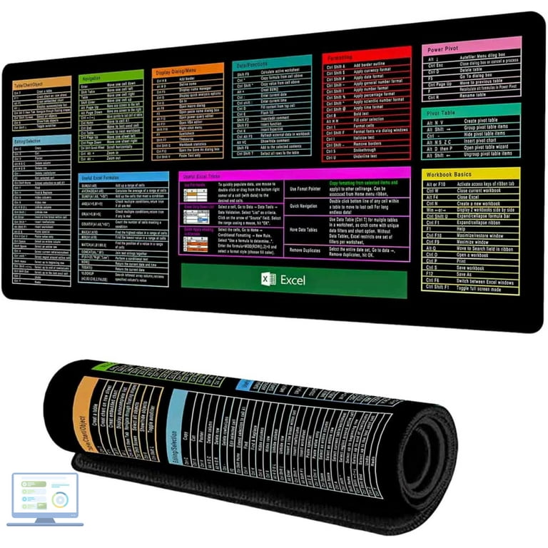 Excel Cheat Sheet Desk Mat, Excel Shortcut Keys Mouse Pad(31.5