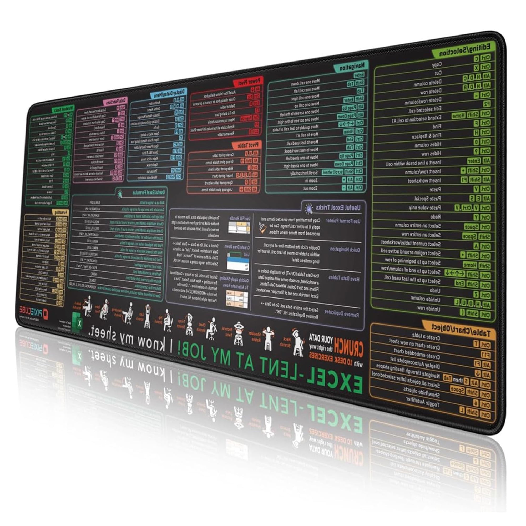 Excel Cheat Sheet Desk Mat, Updated Shortcuts Mouse Pad, Computer mat