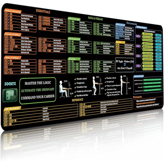 Excel Cheat Sheet Desk Pad 31.5"x11.8" Shortcuts Mousepad Mat | AI Copilot Ready, Logic Decision Tree, Shortcut Reference, for CPAs, Finance & Data Analysts