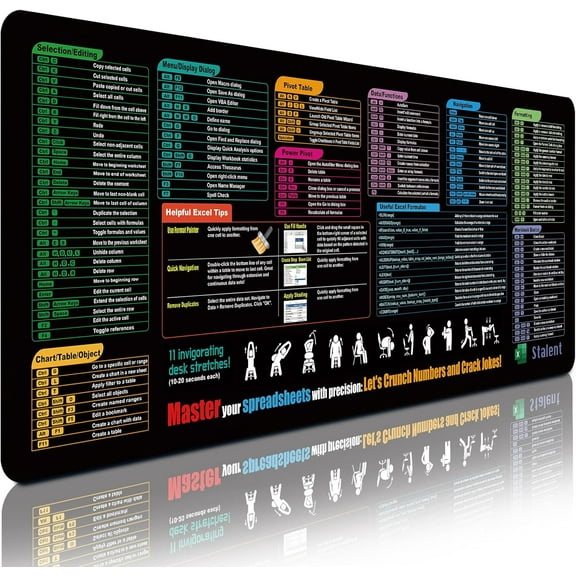 Excel Cheat Sheet Desk Pad (31.5" x 11.8") Large Keyboard Shortcut & Formulas Reference Mouse Pad for Windows PC | Waterproof Non-Slip Office Desk Mat for Accountants, Students & Work Productivity