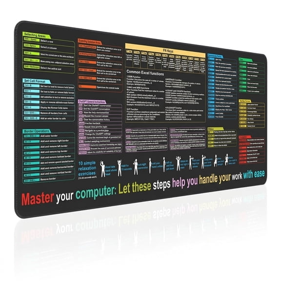 Excel Cheat Sheet Desk Pad, Artrylin 11.8x31.5in Excel Formulas Shotcuts Mouse Pad Cheat Sheet Excel Function Modules & Waterproof, Non-Slip Desk Mat for Office/Gaming