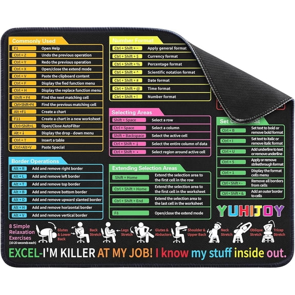 Excel Cheat Sheet Desk Pad - Excel Cheat Sheet Desk Mat - Mouse Pads, Non-Slip Base Portable Mousepad Suitable Ideal for Office, Gaming (11.8" x 9.84")