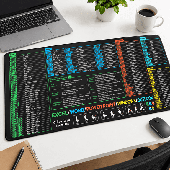 Excel Cheat Sheet Desk Pad Large Mat With Over 150 Shortcuts