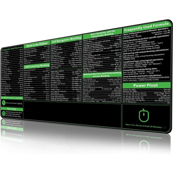 Excel Cheat Sheet Desk Pad, Upgraded Pro Version, Excel Shortcuts Mousepad Stitched Edges, Non-Slip Base Keyboard Mats, XXL Giant Mouse Pads for Desk, 35.4”x15.7”, Back to School
