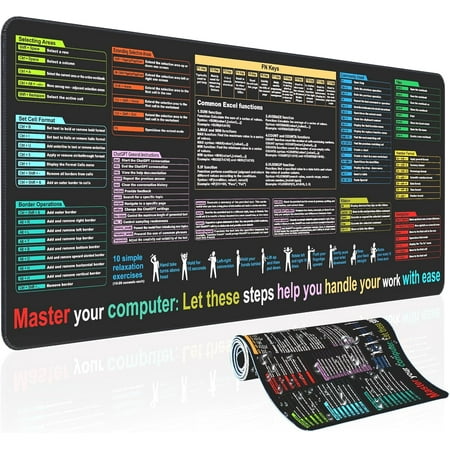 Excel Cheat Sheet Desk pad—Contains 9 Major Function modules|Large XL Size(31.5 * 11.8 inch)|Desk mat for Keyboard and Mouse|Work?Study?Gaming Mouse pad|Waterproof?Anti-Slip Large pad