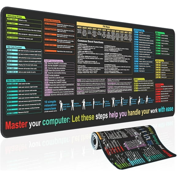 Excel Cheat Sheet Desk padContains 9 Major Function modules|Large XL Size31.5 * 11.8 inch|Desk mat for Keyboard and Mouse|WorkStudyGaming Mouse pad|WaterproofAnti-Slip Large pad