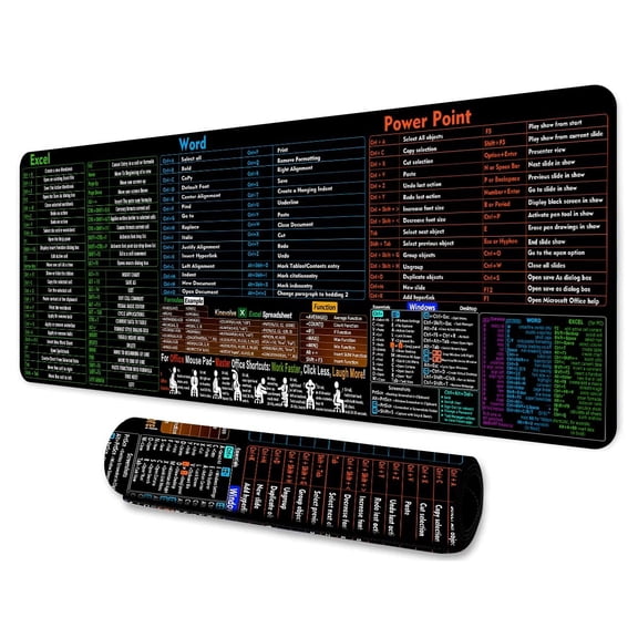 Excel Cheat Sheet Mouse Pad 31.5x11.8 Inches Large XL with Excel Shortcut Key Anti Slip Waterproof Gaming Mouse Pad for Studio Desk Computer Desk