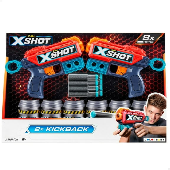 Excel Double Kickback (6 Shooting Targets + 8 Darts) Blaster Combo Pack by ZURU, X-Shot Red Foam Dart Blaster, Toy Blaster, Compact, Toys for Kids, Teens, Adults (Red)