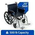 thumbnail image 1 of Medline Extra-Wide Wheelchair, 20" Wide Seat, Full-Length Arms, Swing Away Footrests, Chrome Frame - Bariatric, 500 lb Weight Capacity, Mobility Aid for Enhanced Comfort and Durability, 1 of 7