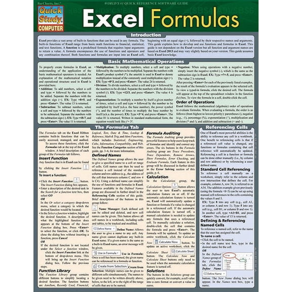 Pre-Owned Excel Formulas (Quick Study Computer) Paperback