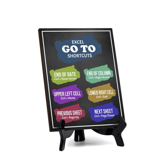 Excel Go To Shortcuts Table Sign with Acrylic Stand (6x8“) | Computer Shortcuts