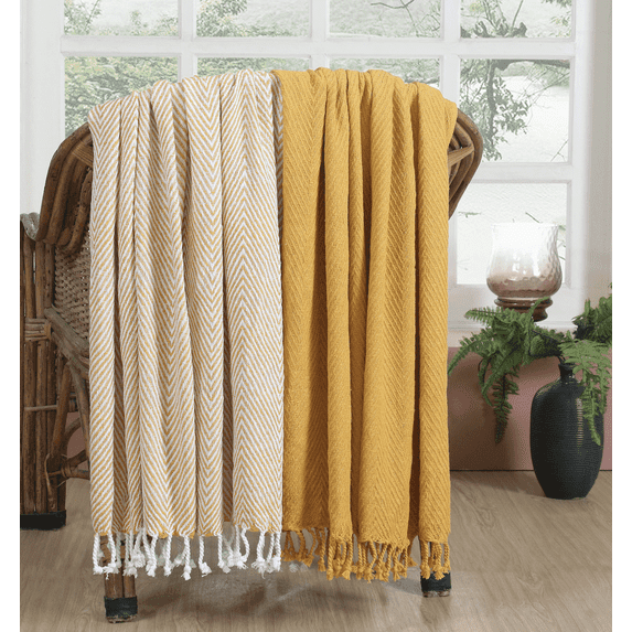 Excel Hometex Chevron 100% Cotton Chevron Throw Blanket Set – Handmade, Soft, Breathable, Fringe Detail – 50x60 Inches (Set of 2)