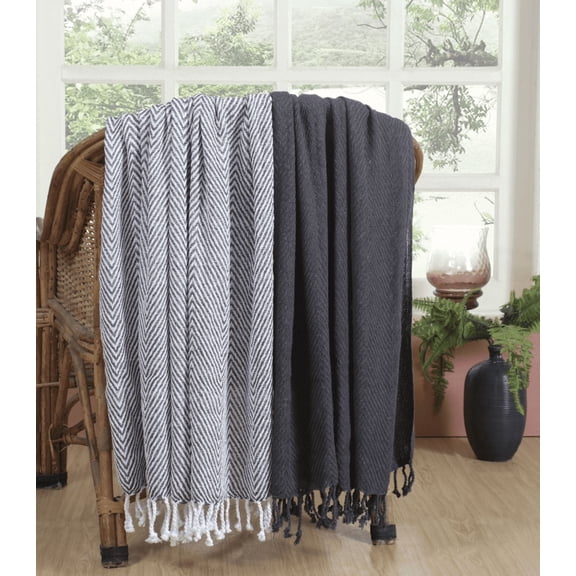 Excel Hometex Chevron 100% Cotton Chevron Throw Blanket Set  Luxurious, Handmade, Soft, Breathable, Fringe Detail  50x60 Inches (Set of 2)