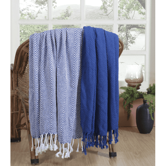 Excel Hometex Chevron 100% Cotton Chevron Throw Blanket Set – Luxurious, Handmade, Soft, Breathable, Fringe Detail – 50x60 Inches (Set of 2)