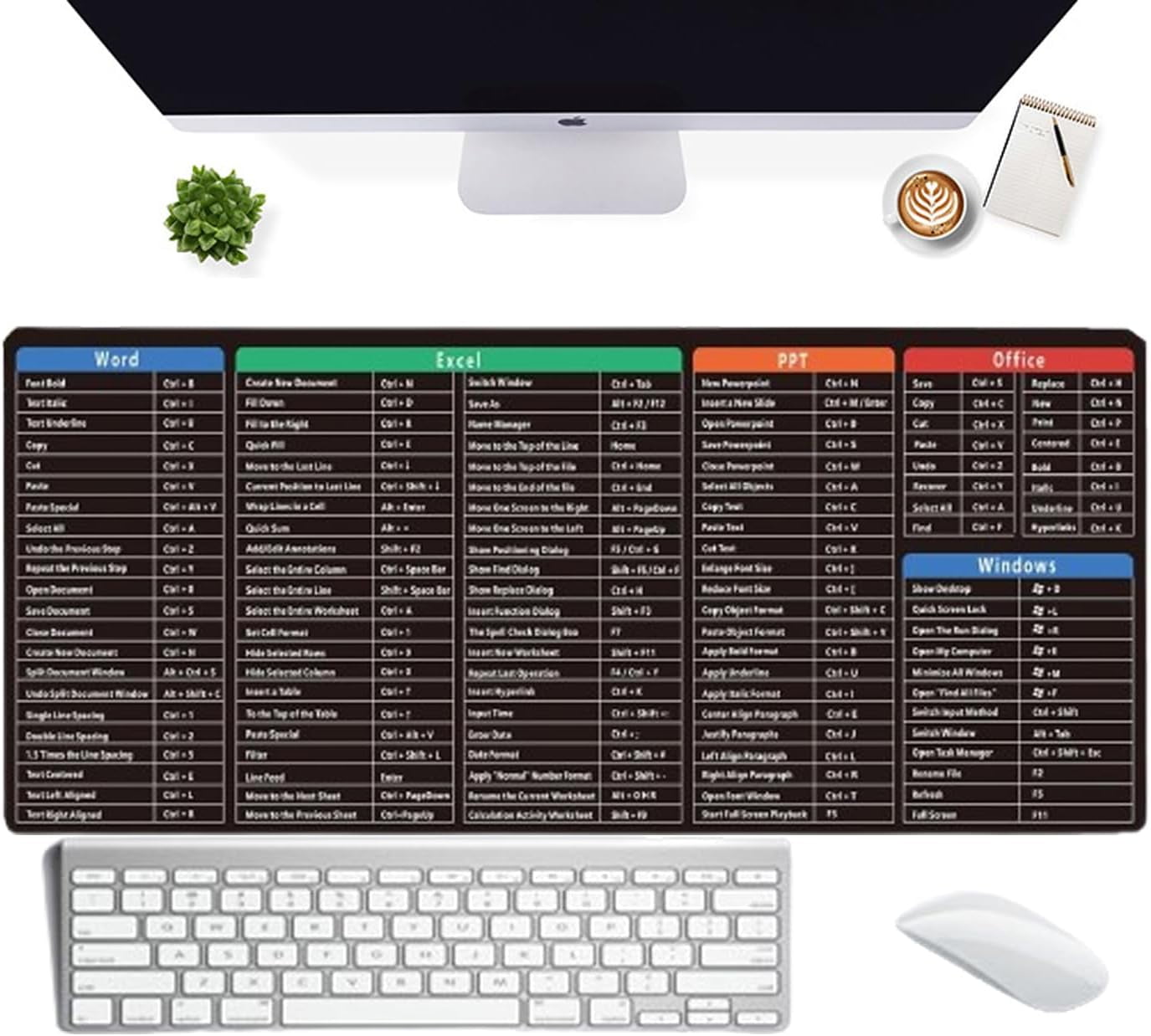 Excel Keyboard Shortcut Mouse Pad, Excel Cheat Sheet Desk Pad, Excel ...