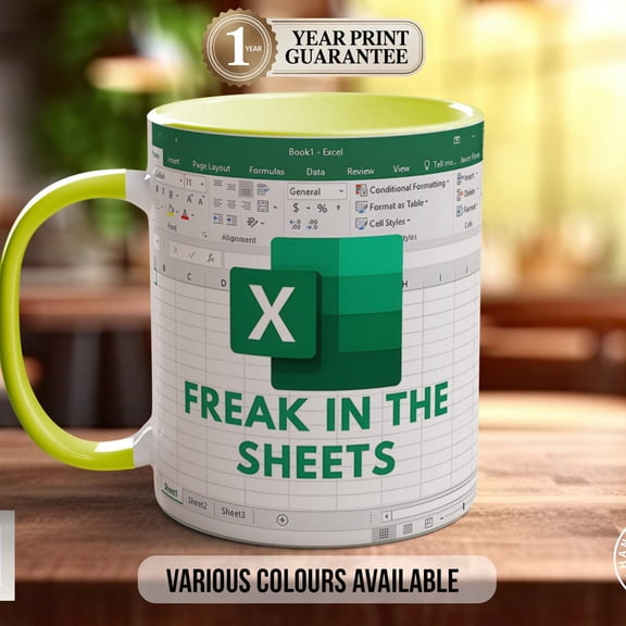 Excel Lover's Mug, Freak In The Sheets Design, Handmade Custom Coloured Mug, Made to Order