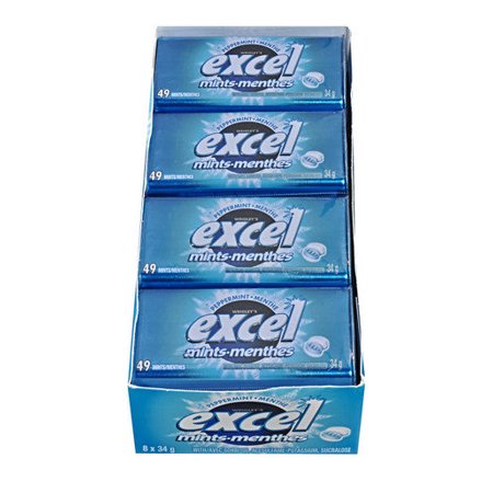 Excel Mints Peppermint, 34gm Tin, 8 Count (Imported from Canada)