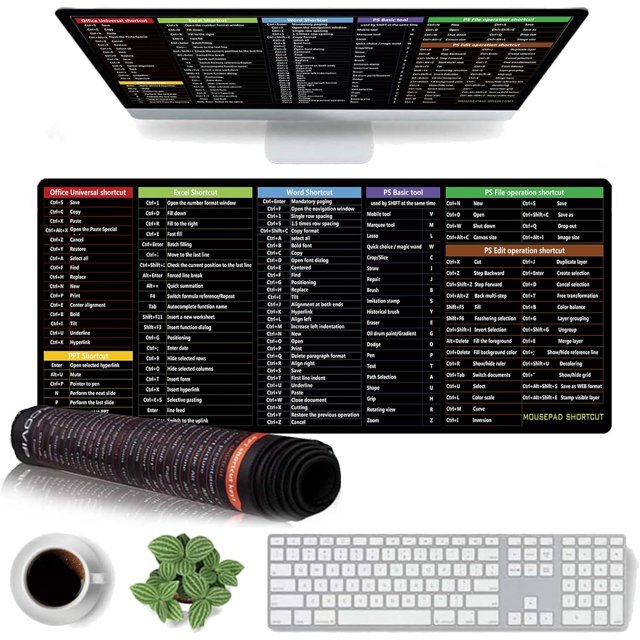 Excel Mouse Pad Shortcuts, Excelpad Shortcut Mousepad, Word/Excel