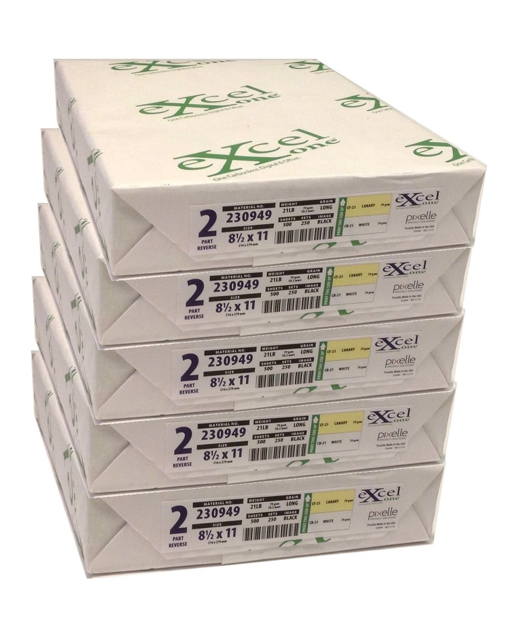 Excel One™ Carbonless 2-Part Reverse Paper (Canary / White), 8.5" x 11", (230949), 250 Sets Per Ream - Five (5) Reams (1250 Sets)