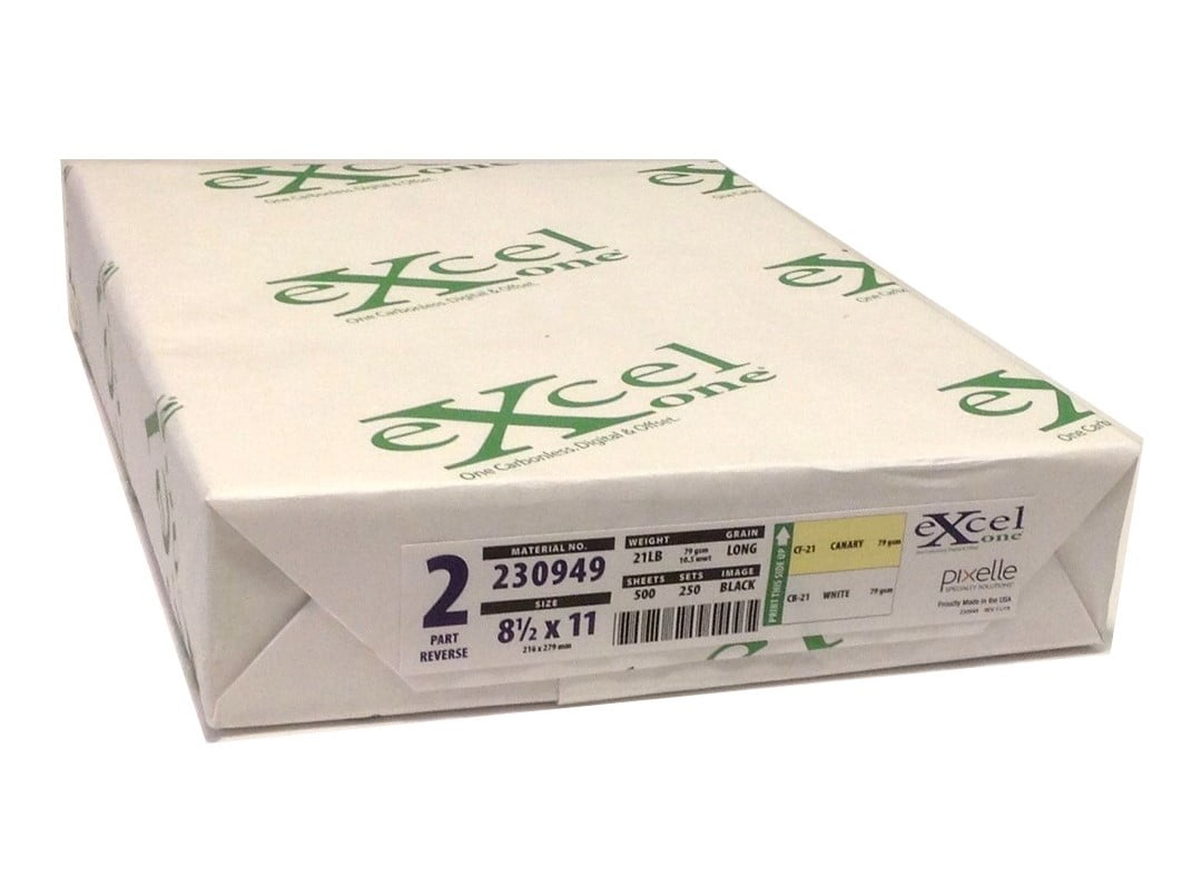 Excel One™ Carbonless 2-Part Reverse Paper (Canary / White), 8.5" x 11" (230949) - One (1) Ream (250 Sets)