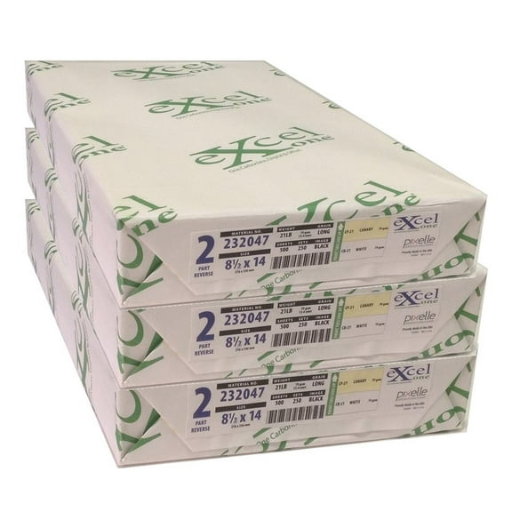 Excel One Carbonless 2-Part Reverse Paper (Canary/White), 8.5" x 14", (232047), 250 Sets Per Ream - Three (3) Reams (750 Sets)