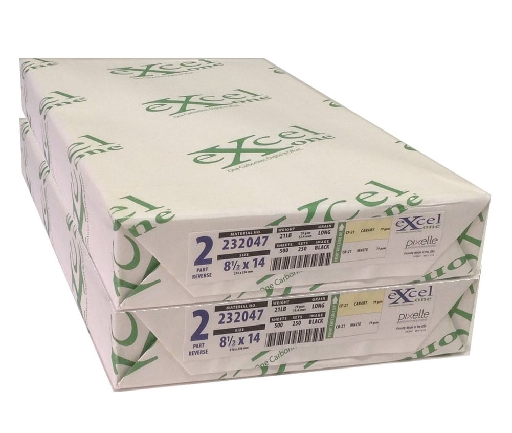 Excel One™ Carbonless 2-Part Reverse Paper (Canary/White), 8.5" x 14" (232047), 250 Sets Per Ream - Two (2) Reams (500 Sets)