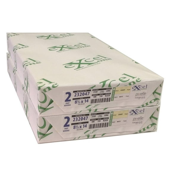 Excel One Carbonless 2-Part Reverse Paper (Canary/White), 8.5" x 14" (232047), 250 Sets Per Ream - Two (2) Reams (500 Sets)