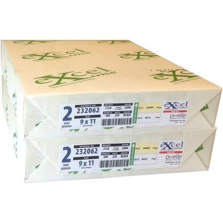 Excel One Carbonless 2-Part Reverse Paper (Canary/White), 9" x 11" (232062) - Two (2) Reams (500 Sets)