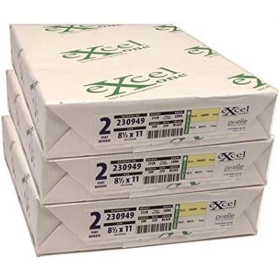 Excel One Carbonless 2-Part Reverse Paper (Canary Yellow / Bright White), 8.5" x 11", (230949), 250 Sets Per Ream - Three (3) Reams (750 Sets)