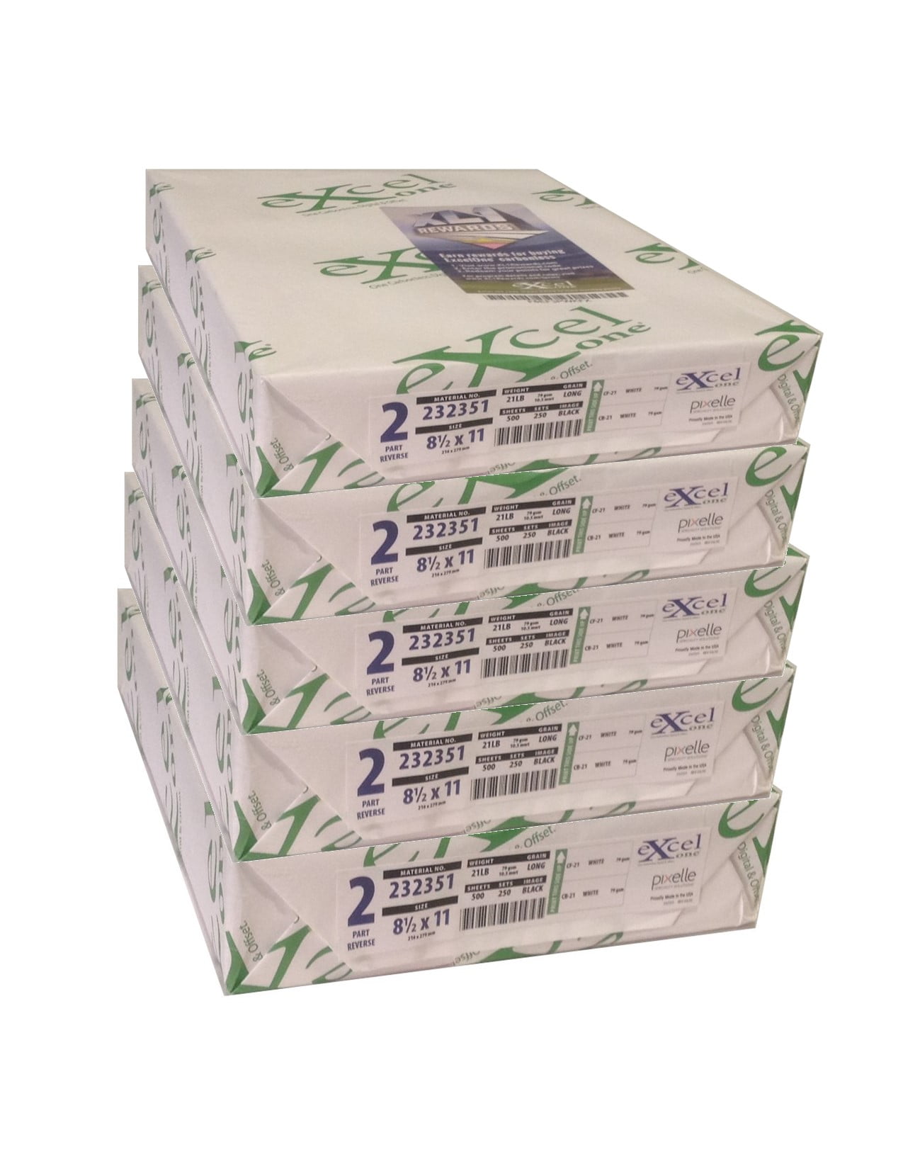 Excel One™ Carbonless 2-Part Reverse Paper (White/White), 8.5" x 11", (232351), 250 Sets Per Ream - Five (5) Reams (1250 Sets)