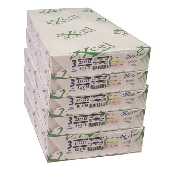 Excel One Carbonless 3-Part Forward Paper (White/Canary/Pink), 8.5" x 14" (232215) - 167 Sets Per Ream - Five (5) Reams (835 Sets)