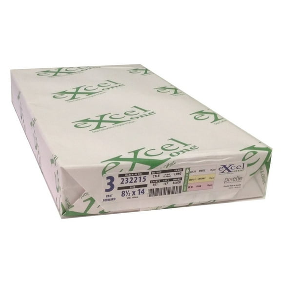 Excel One Carbonless 3-Part Forward Paper (White/Canary/Pink), 8.5" x 14" (232215) - One (1) Ream (167 Sets)