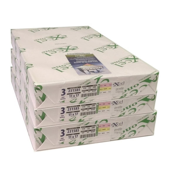 Excel One Carbonless 3-Part Reverse Paper (Pink/Canary/White), 11" x 17" (231585) - 167 Sets Per Ream - Three (3) Reams (501 Sets)