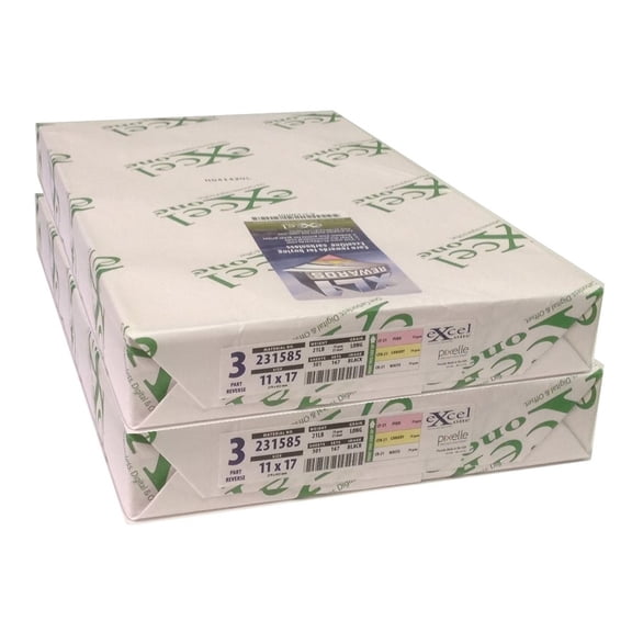 Excel One Carbonless 3-Part Reverse Paper (Pink/Canary/White), 11" x 17" (231585) - 167 Sets Per Ream -Two (2) Reams (334 Sets)