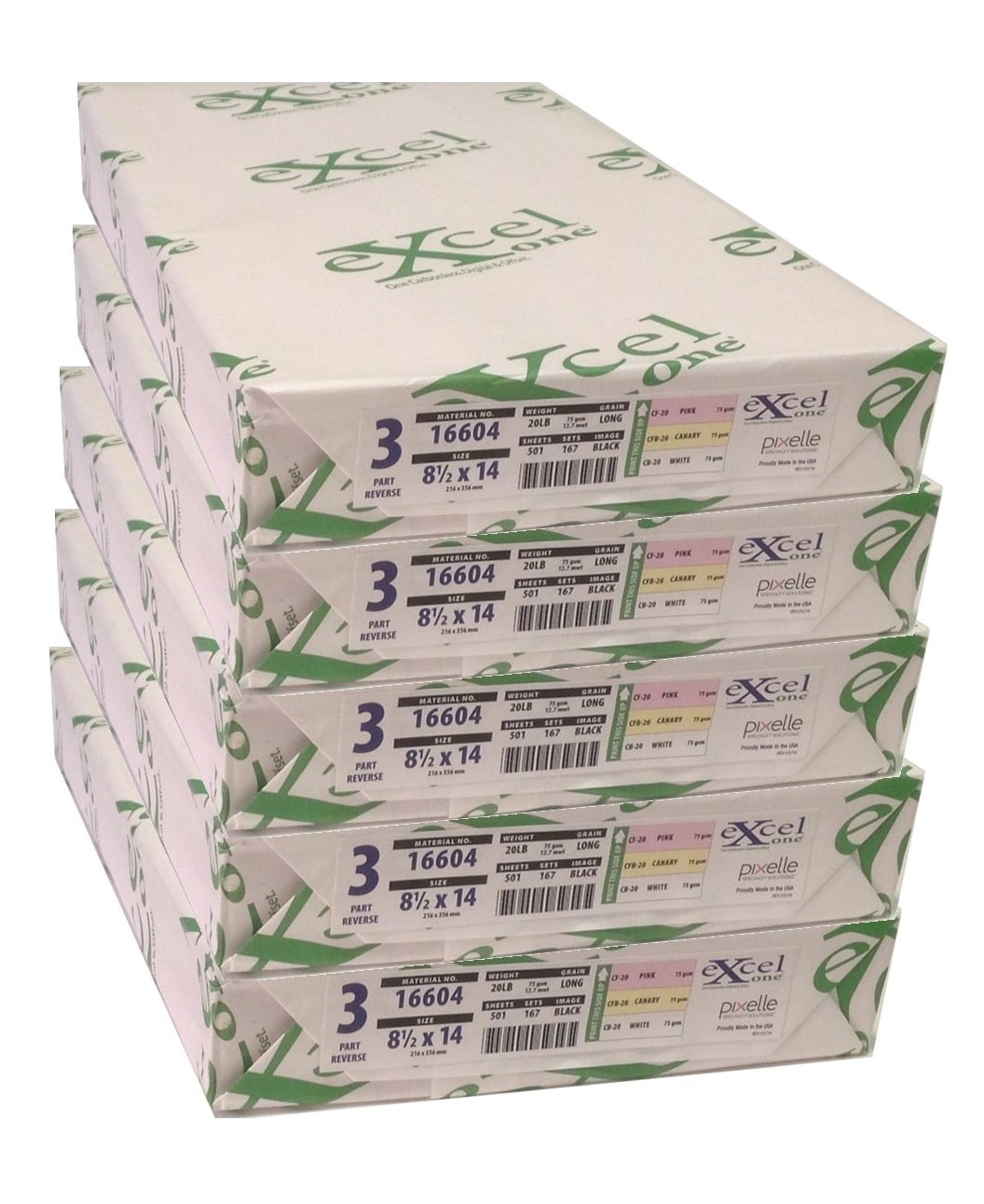 Excel One™ Carbonless 3-Part Reverse Paper (Pink/Canary/White), 8.5" x 14" (16604) - 167 Sets Per Ream - Five (5) Reams (835 Sets)
