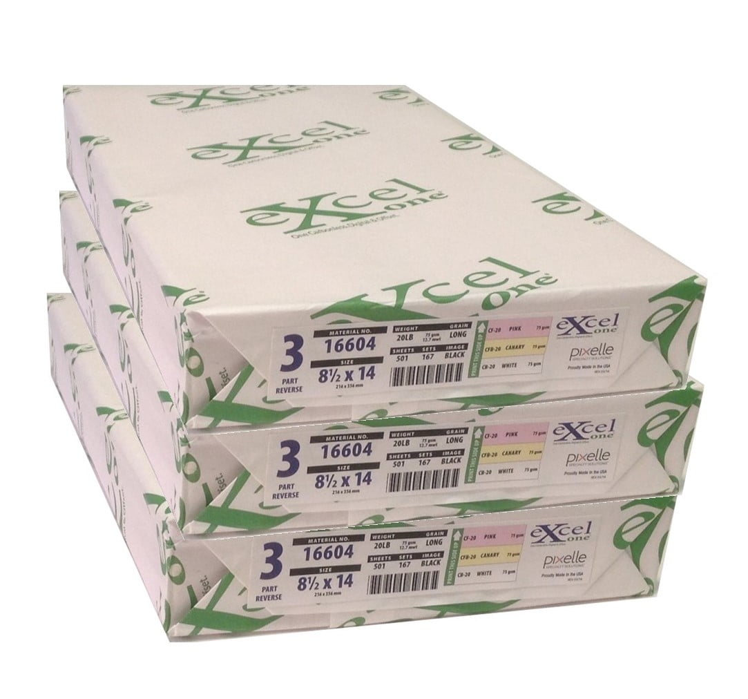 Excel One™ Carbonless 3-Part Reverse Paper (Pink/Canary/White), 8.5" x 14" (16604) - 167 Sets Per Ream - Three (3) Reams (501 Sets)