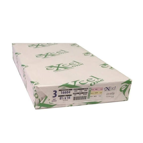 Excel One Carbonless 3-Part Reverse Paper (Pink/Canary/White), 8.5" x 14" (16604) - One (1) Ream (167 Sets)