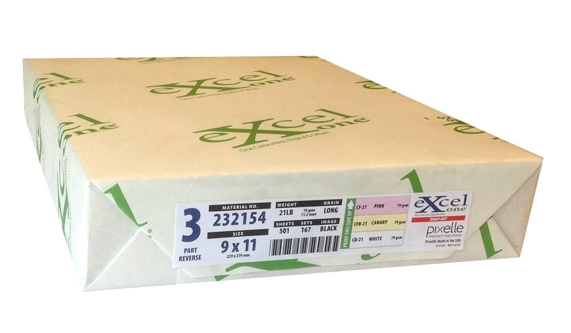 Excel One Carbonless 3Part Reverse Paper (Pink/Canary/White), 9" x 11