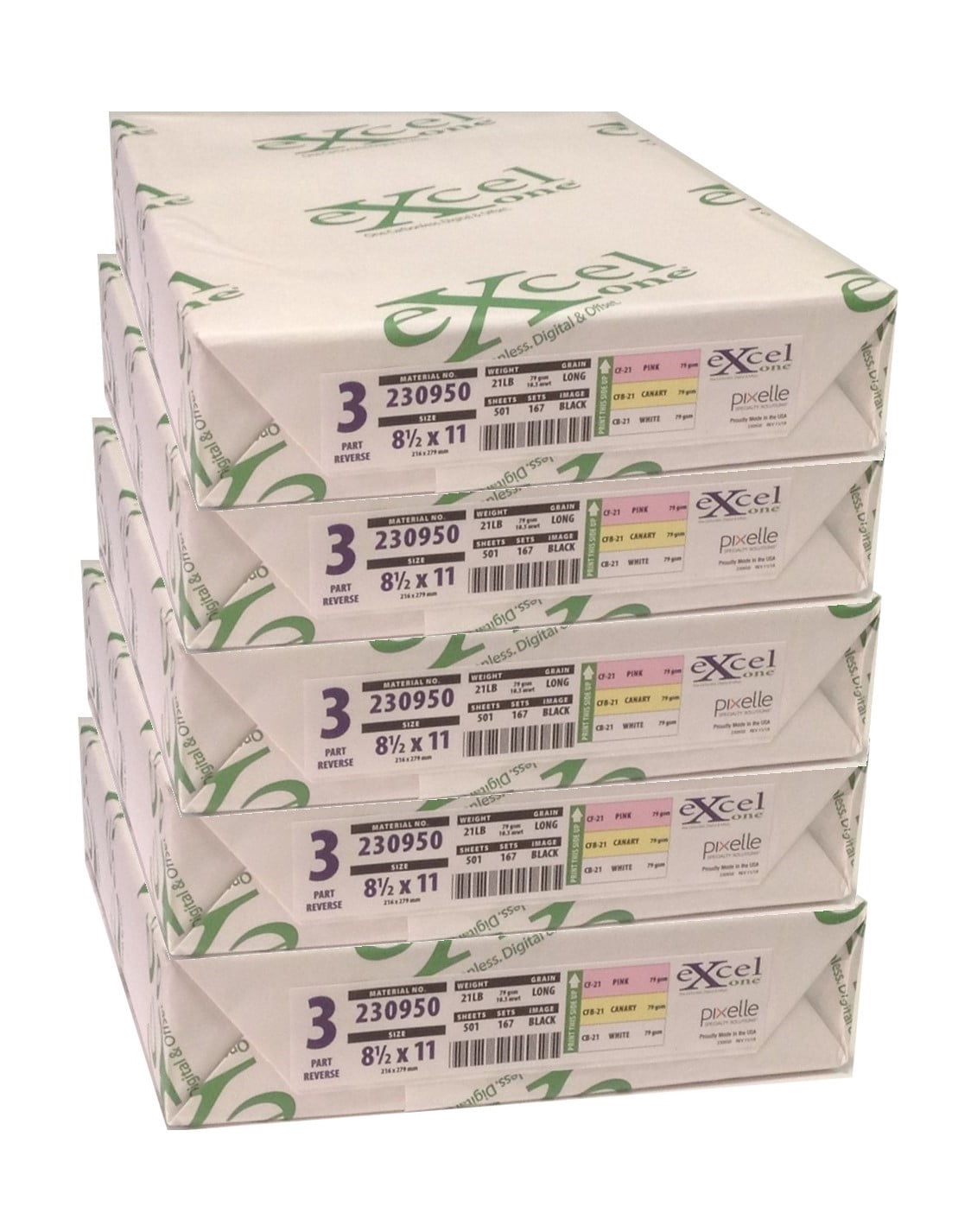 Excel One™ Carbonless 3-Part Reverse Paper (White/Canary/Pink), 8.5" x 11" (230950) - 167 Sets Per Ream - Five (5) Reams (835 Sets)