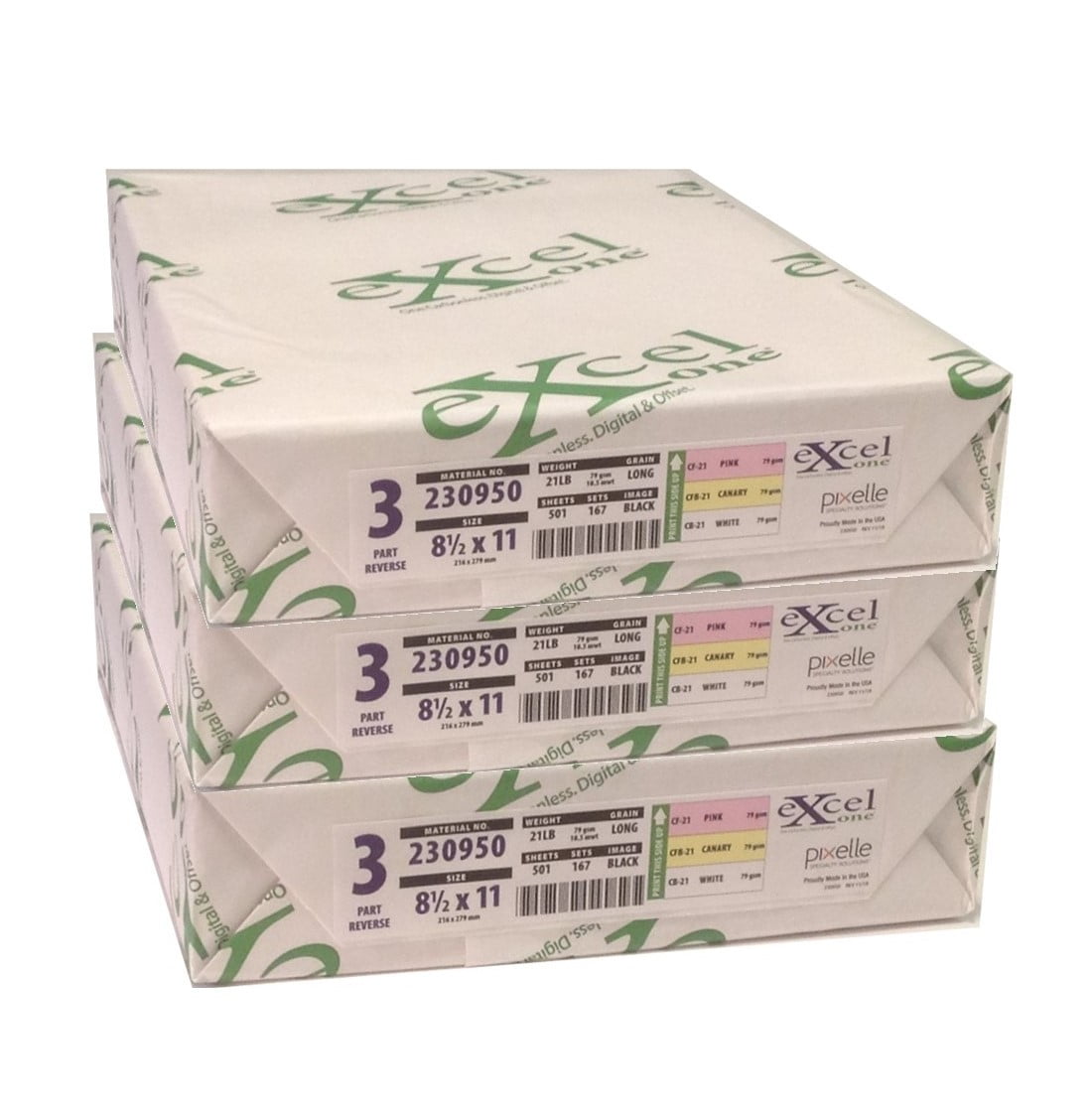 Excel One™ Carbonless 3-Part Reverse Paper (White/Canary/Pink), 8.5" x 11" (230950) - 167 Sets Per Ream - Three (3) Reams (501 Sets)