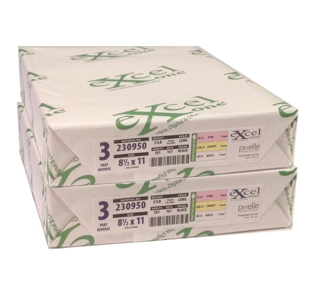 Excel One Carbonless 3-Part Reverse Paper (White/Canary/Pink), 8.5" x 11" (230950) - 167 Sets Per Ream -Two (2) Reams (334 Sets)