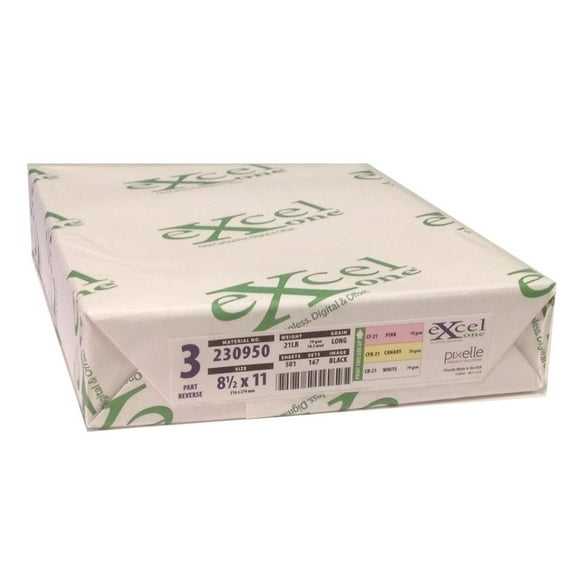 Excel One Carbonless 3-Part Reverse Paper (White/Canary/Pink), 8.5" x 11" (230950) - One (1) Ream (167 Sets)