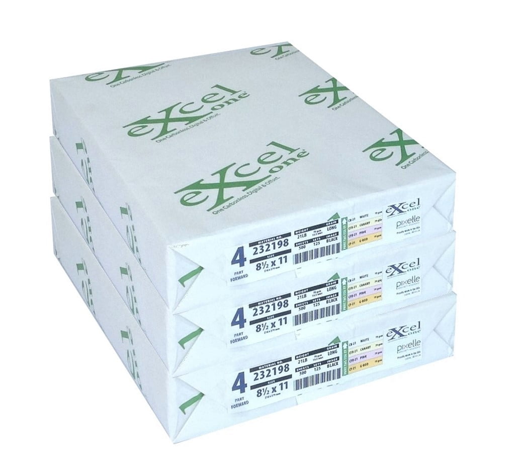 Excel One™ Carbonless 4-Part Forward Paper (White/Canary/Pink/Gold), 8.5" x 11" (232198) - 125 Sets Per Ream - Three (3) Reams (375 Sets)