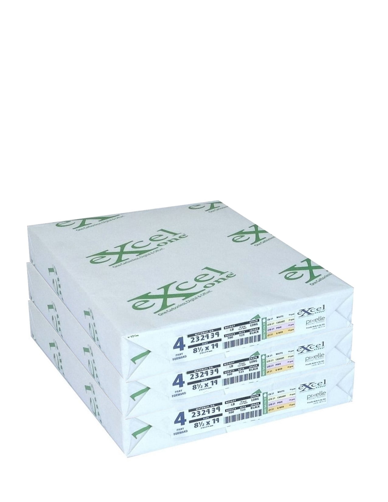 Excel One Carbonless 4-Part Forward Paper (White/Canary/Pink/Gold), 8.5" x 14" (232434) - 125 Sets Per Ream - Three (3) Reams (375 Sets)
