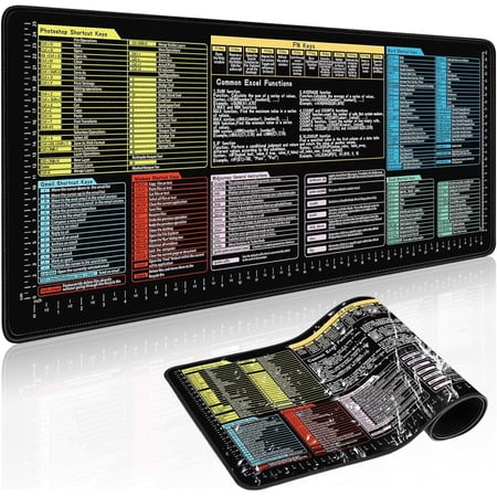 Excel//PS/Gmail/Windows/Mid Cheat Sheet Desk Pad - Desk Mat with Inch Scales,Non-Slip Large Excel Cheat Sheet Keyboard Mat for Desktop,(Common Office Software 02)
